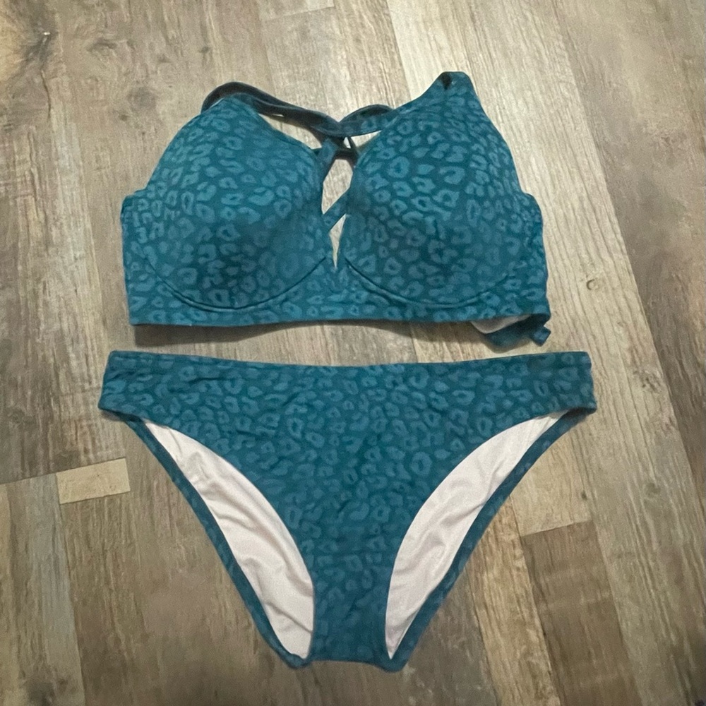 Teal Leopard Print Bikini Set